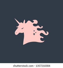 Unicorn head silhouette, baby stylish Illustration, print for posters, postcards, mugs, clothes and other. Vector and jpg image, clip art, editable isolated details. Pink color