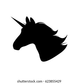 Unicorn head silhouette. Hand drawn Vector illustration. Unicorn Logotype isolated on white. Magic animal profile. Easy to edit.