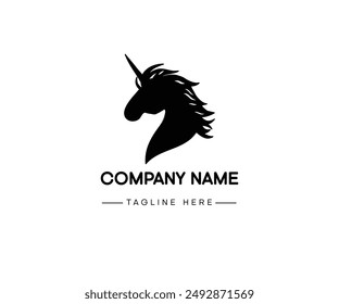 Unicorn head silhouette icon isolated on white background. Black shape of unicorn's head. Vector illustration.