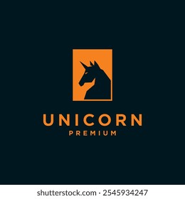 Unicorn head silhouette illustration with sharp horn logo design origami concept