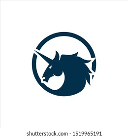 Unicorn head silhouette with sharp horns in a circle that protects it from the outside