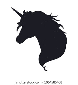 Unicorn head silhouette . Vector hand drawn illustration for print, banner, poster.