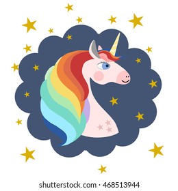 Unicorn head with stars in the background, vector illustration