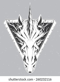 Unicorn head. Triangle logo for your t-shirt.
