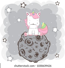Unicorn head. T-shirt graphic for kid's clothing. Use for print design, surface design, fashion kids wear