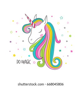 Unicorn Head. T-shirt Graphic For Kid's Clothing. Use For Print, Surface Design, Fashion  Wear