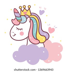 Unicorn Head Vector cute cartoon illustration series Illustration of very cute fairytale pony (Happy Anniversary) - Perfect for kid's greeting card design and Print for t-shirt. Romantic hand drawing 