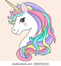 Unicorn head vector illustration,design for kid,greeting card,birthday