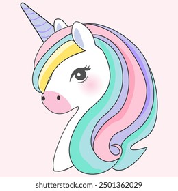 Unicorn head vector illustration,Funny unicorn is wearing a cap,design for kid,greeting card,birthday