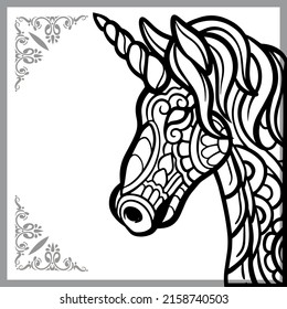 Unicorn head zentangle arts. isolated on white background.