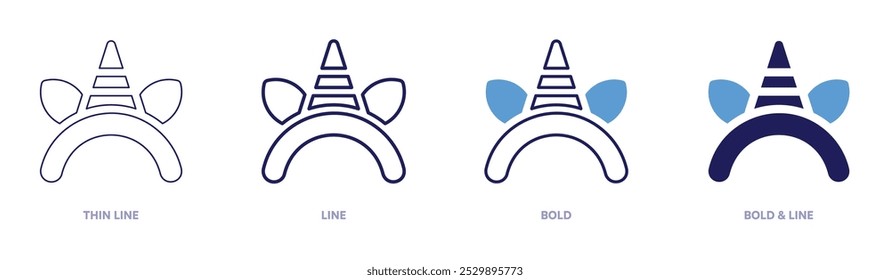 Unicorn headband icon in 4 different styles. Thin Line, Line, Bold, and Bold Line. Duotone style. Editable stroke.