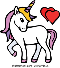 Unicorn and heart artwork vector illustration . beautiful color cartoon card valentine's day illustration, invitation, sticker, greeting card, wall decor. Colorful vector stock illustration.