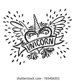 unicorn heart with wings. Logo vector Illustration