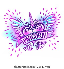 unicorn heart with wings. Logo vector Illustration