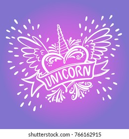unicorn heart with wings. Logo vector Illustration