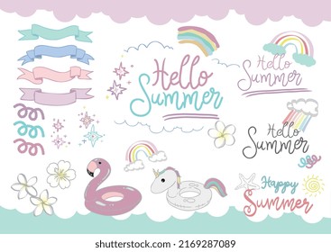 unicorn hello summer rainbow graphic