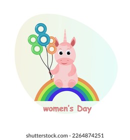 unicorn holding balloons in hands .vector illustration for eighth march day