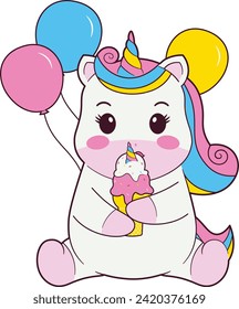 Unicorn Holding Ice Cream Illustration