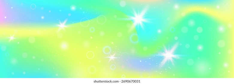 Holograma de unicornio. Patrón De Magia Rosa Y Hermoso Fondo Kawaii. Púrpura, Amarillo Gradiente Arco Iris. Luz Cósmica De Caramelo Con Textura Holográfica De Brillo. Holograma de unicornio verde.