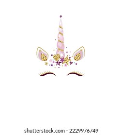 Unicorn horn and ears. Poster with unicorn horn and ears. Vector illustration clipart.