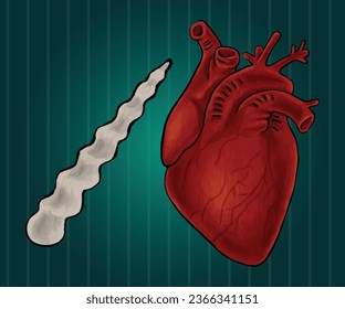 Unicorn horn, vector unicorn red heart, vector unicorn horn, isolated heart illustration, isolated realistic heart painting, isolated vector unicorn horn, red cut out heart, cut out horn