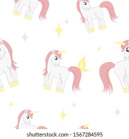 unicorn, horse, animal, fictional, magical, pink, horn, wallpaper, seamless, pattern, room, stars, twinkle, butterfly, innocence, scrapbook, childish, small, little, play, friend, child, childhood, bo