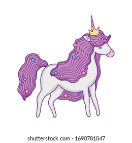 unicorn horse cartoon with crown design, magic fantasy fairytale childhood animal fairy wild cute and lovely theme Vector illustration