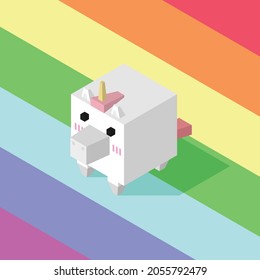 unicorn horse cubic isometric on rainbow background