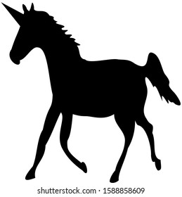 Unicorn horse, fairy tale, in silhouette