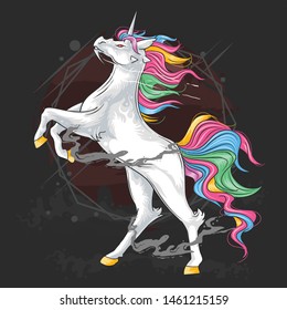 UNICORN HORSE FULL COLOUR MAJESTIC HAIR STANDING POSE ARTWORK VECTOR