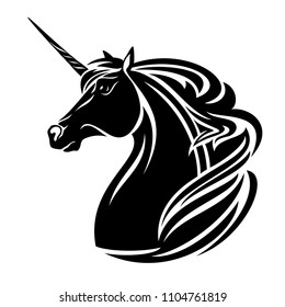 unicorn horse head design - black and white magical animal vector portrait