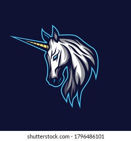 unicorn horse head mascot logo with blue background
