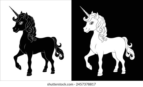 A Unicorn horse with horn cartoon mythological animal from myth illustration