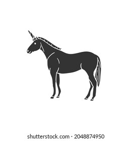 Unicorn Horse Icon Silhouette Illustration. Fantasy Creature Vector Graphic Pictogram Symbol Clip Art. Doodle Sketch Black Sign.