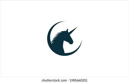 unicorn Horse logo design with a crescent moon icon logo design template illustration