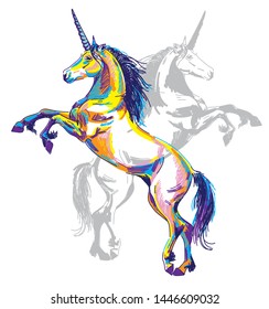 Unicorn. A horse with a long mane. Multi-colored drawing, mystical animal.