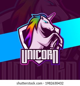 unicorn horse mascot esport logo design character for gaming and sport logo