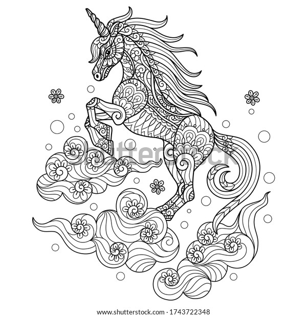 Unicorn Horse On Cloud Zentangle Stylized Stock Vector (Royalty Free ...