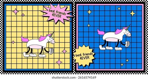 unicorn horse pony Illustration Design Cartoon Mascot 80s 90s Y2k nostalgic Retro