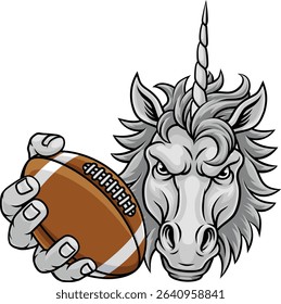 Unicorn horse stallion American football angry sports team mascot holding a ball.