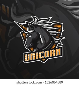 unicorn horse vector mascot logo design with modern illustration concept style for badge, emblem and tshirt printing. angry unicorn illustration for sport and esport team.