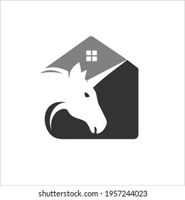 unicorn with house or home simple flat design