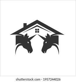 unicorn with house or home simple flat design