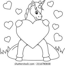 Unicorn Hugging A Heart Coloring Page for Kids 