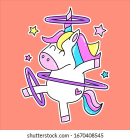 UNICORN WITH HULA HOOPS, SLOGAN PRINT VECTOR