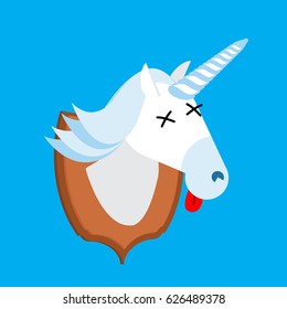 Unicorn hunter trophy. Head is fantastic animal with horn on shield.