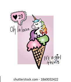 Unicorn ice cream concept design for t shirts, prints. posters, wall arts etc