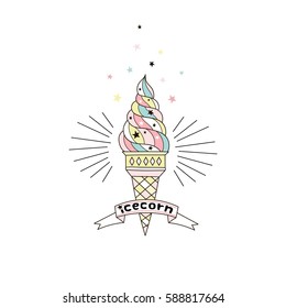 unicorn ice cream, doodle kid illustration