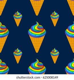Unicorn ice cream seamless pattern. Rainbow dessert texture. Fantastic sweetness background