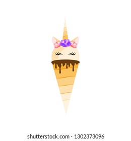 Unicorn ice cream. Vector illustration on a white background. Can be used for design greeting card, invitation or banner or icons for mobile applications or logos. Flat design style